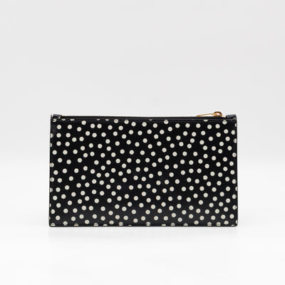Monogram Zipped Pouch Black Leather Polka Dot