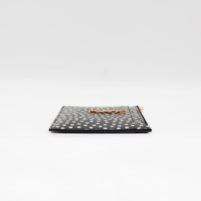 Monogram Zipped Pouch Black Leather Polka Dot