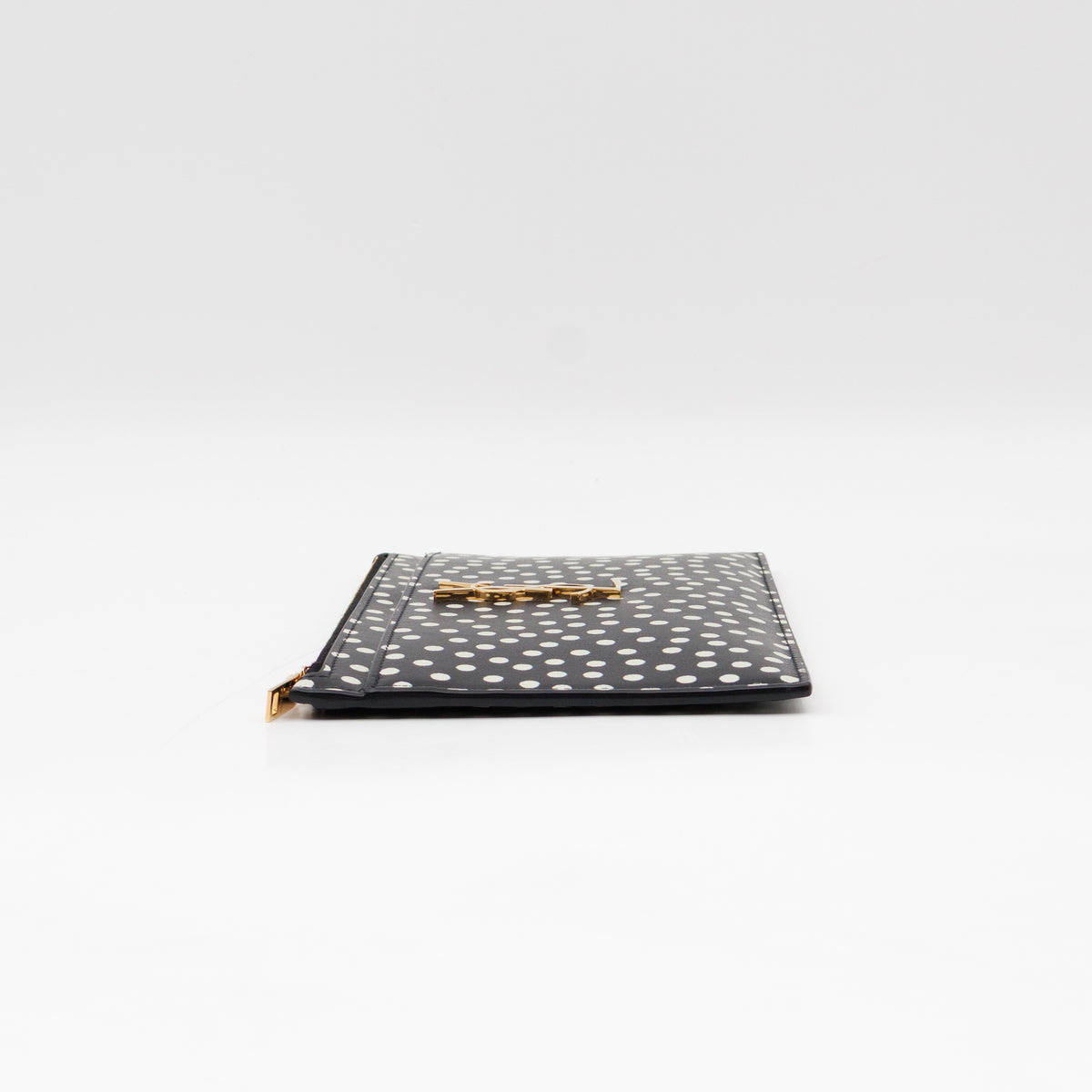 Monogram Zipped Pouch Black Leather Polka Dot