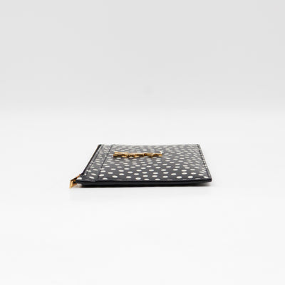 Monogram Zipped Pouch Black Leather Polka Dot