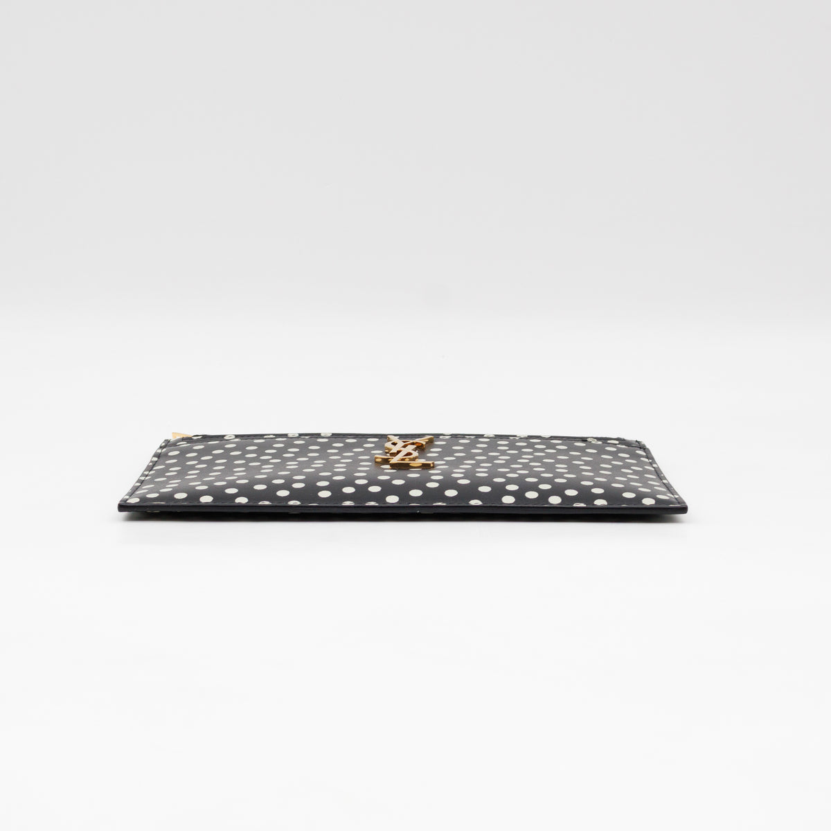 Monogram Zipped Pouch Black Leather Polka Dot