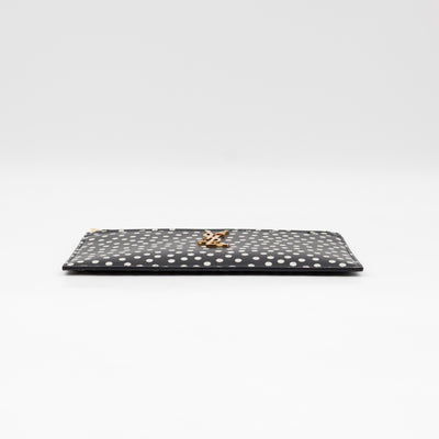 Monogram Zipped Pouch Black Leather Polka Dot