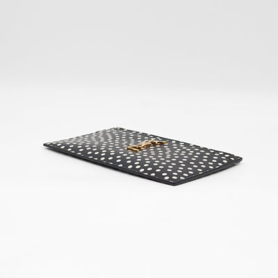 Monogram Zipped Pouch Black Leather Polka Dot