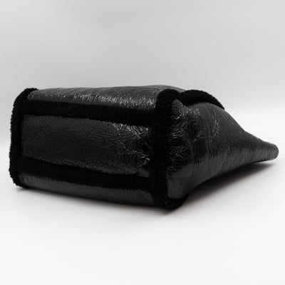 Soho Tote Wool Shearling Crushed Black Patent Leather
