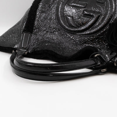 Soho Tote Wool Shearling Crushed Black Patent Leather