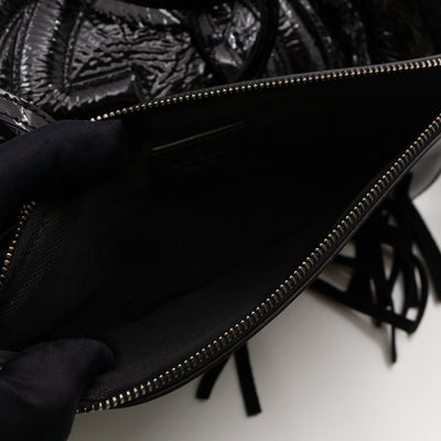 Soho Tote Wool Shearling Crushed Black Patent Leather