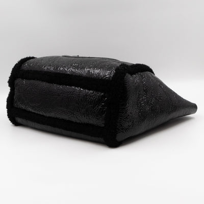 Soho Tote Wool Shearling Crushed Black Patent Leather
