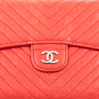Small Classic Flap Wallet Coral Pink Leather