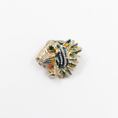 Crystal Enamel Tiger Head Earrings Gold