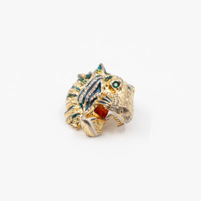 Crystal Enamel Tiger Head Earrings Gold