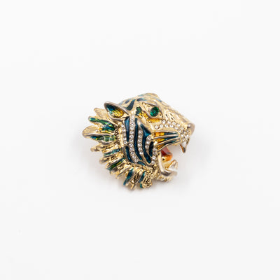 Crystal Enamel Tiger Head Earrings Gold