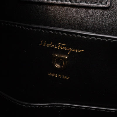 Gancini Chain Handle Tote Black Leather
