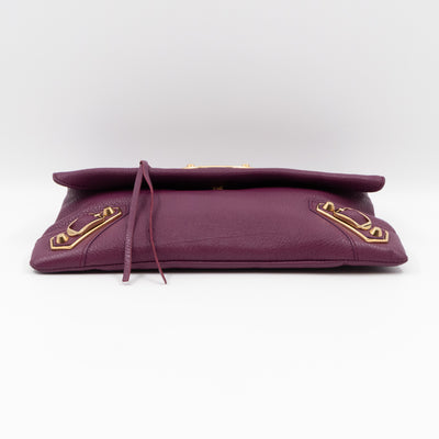 Metallic Edge Envelope Clutch Crossbody Purple Leather