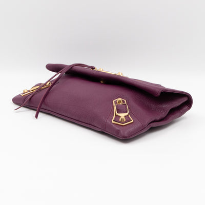 Metallic Edge Envelope Clutch Crossbody Purple Leather