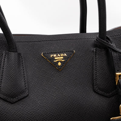 Double Bag Large Black Saffiano Leather