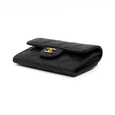Classic Flap Card Case Black Caviar Gold