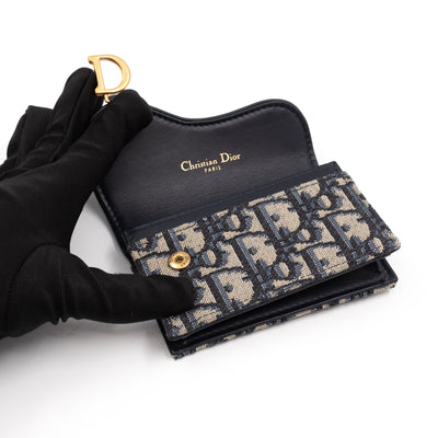 Saddle Flap Card Holder Blue Dior Oblique Jacquard
