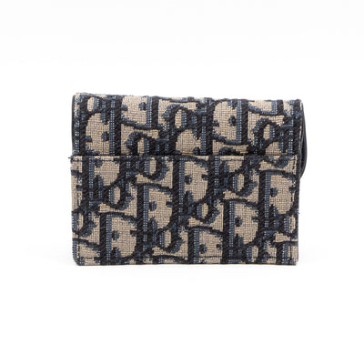 Saddle Flap Card Holder Blue Dior Oblique Jacquard