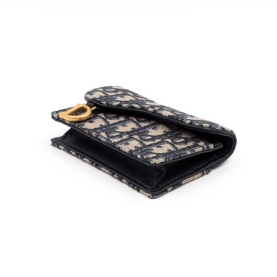Saddle Flap Card Holder Blue Dior Oblique Jacquard