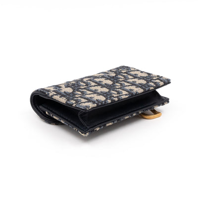 Saddle Flap Card Holder Blue Dior Oblique Jacquard