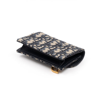 Saddle Flap Card Holder Blue Dior Oblique Jacquard