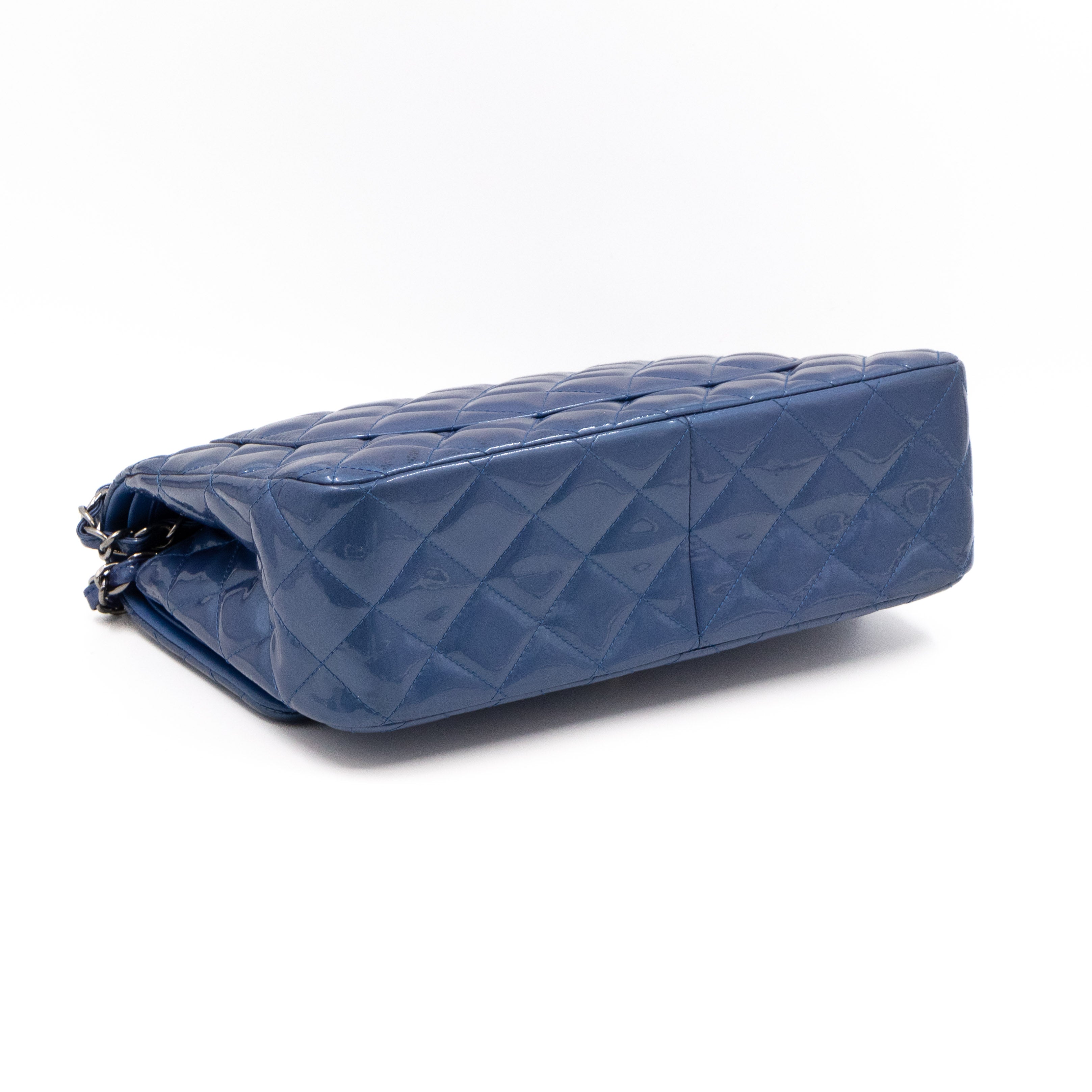 Classic Double Flap Jumbo Royal Blue Metallic Patent Leather