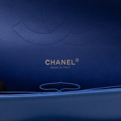 Classic Double Flap Jumbo Royal Blue Metallic Patent Leather