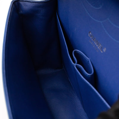 Classic Double Flap Jumbo Royal Blue Metallic Patent Leather