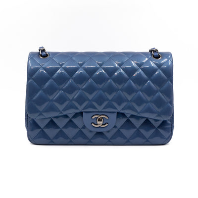 Classic Double Flap Jumbo Royal Blue Metallic Patent Leather
