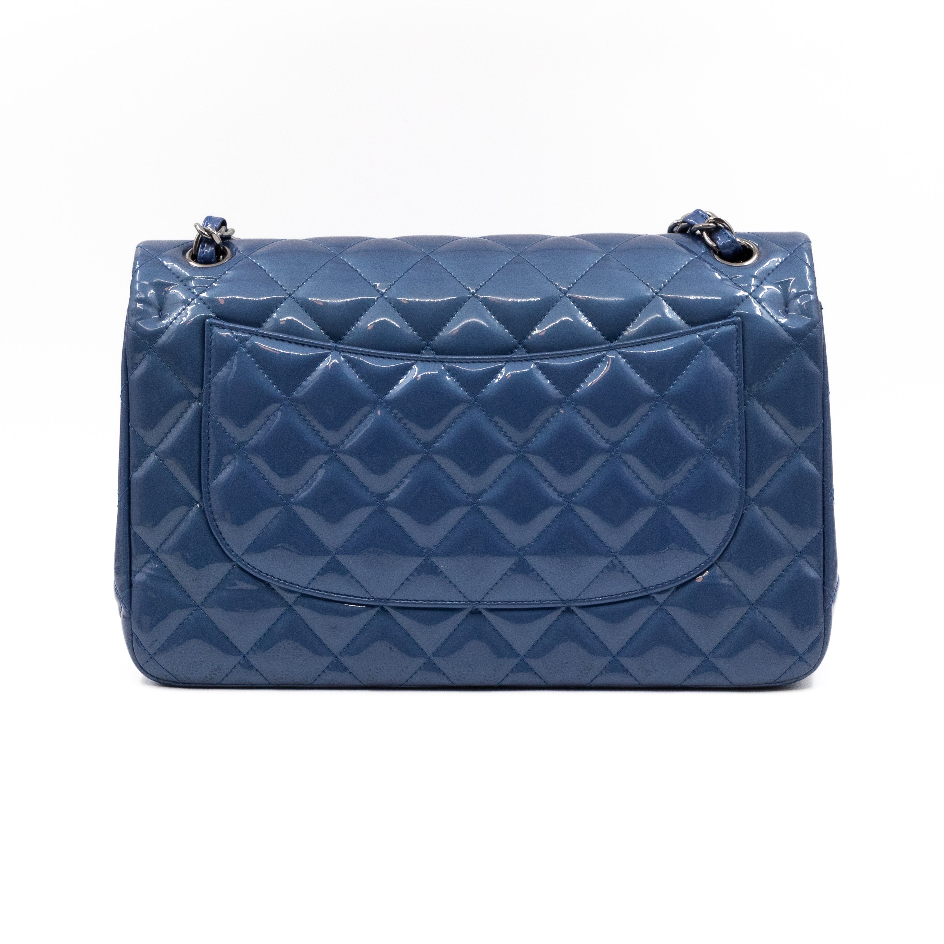 Classic Double Flap Jumbo Royal Blue Metallic Patent Leather