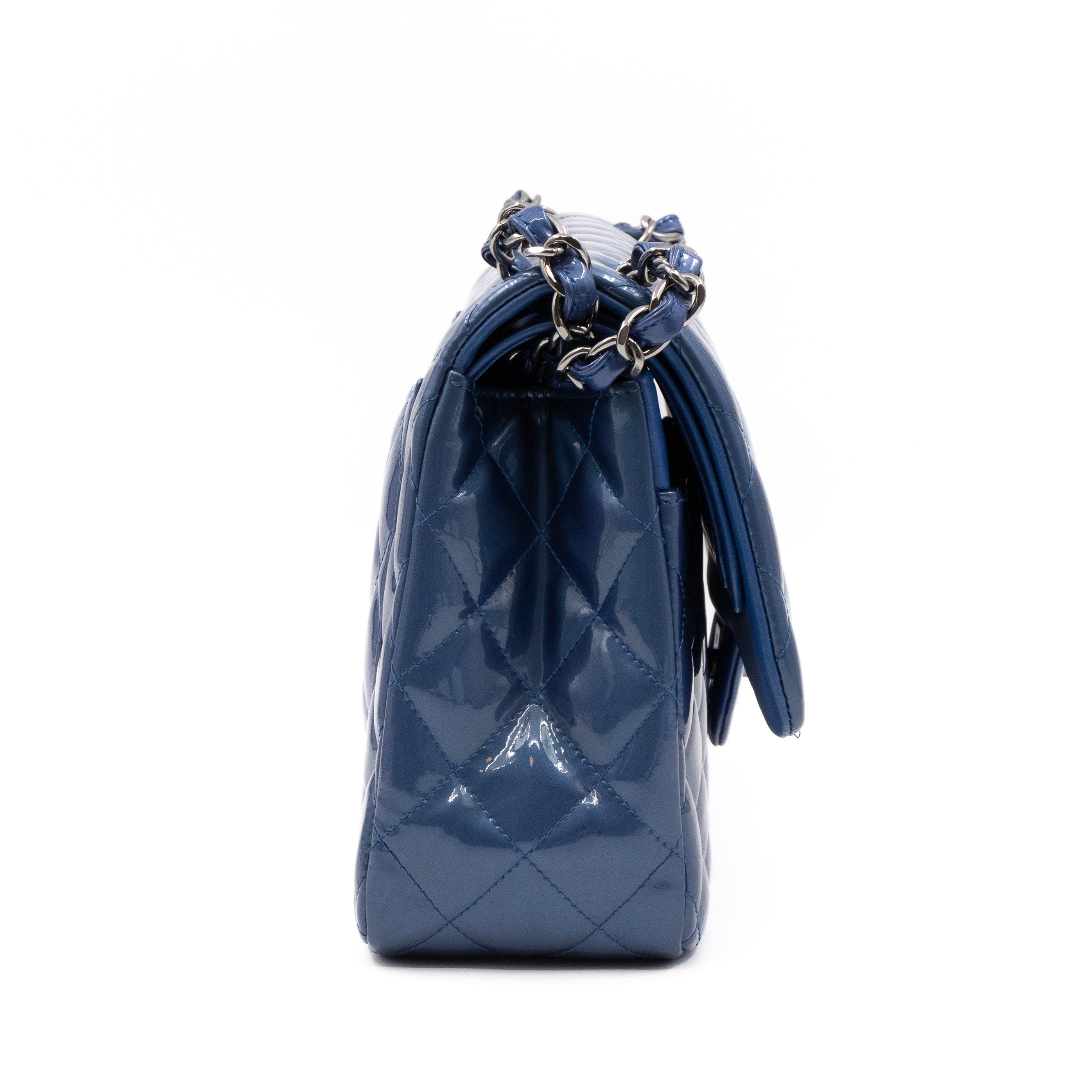 Classic Double Flap Jumbo Royal Blue Metallic Patent Leather