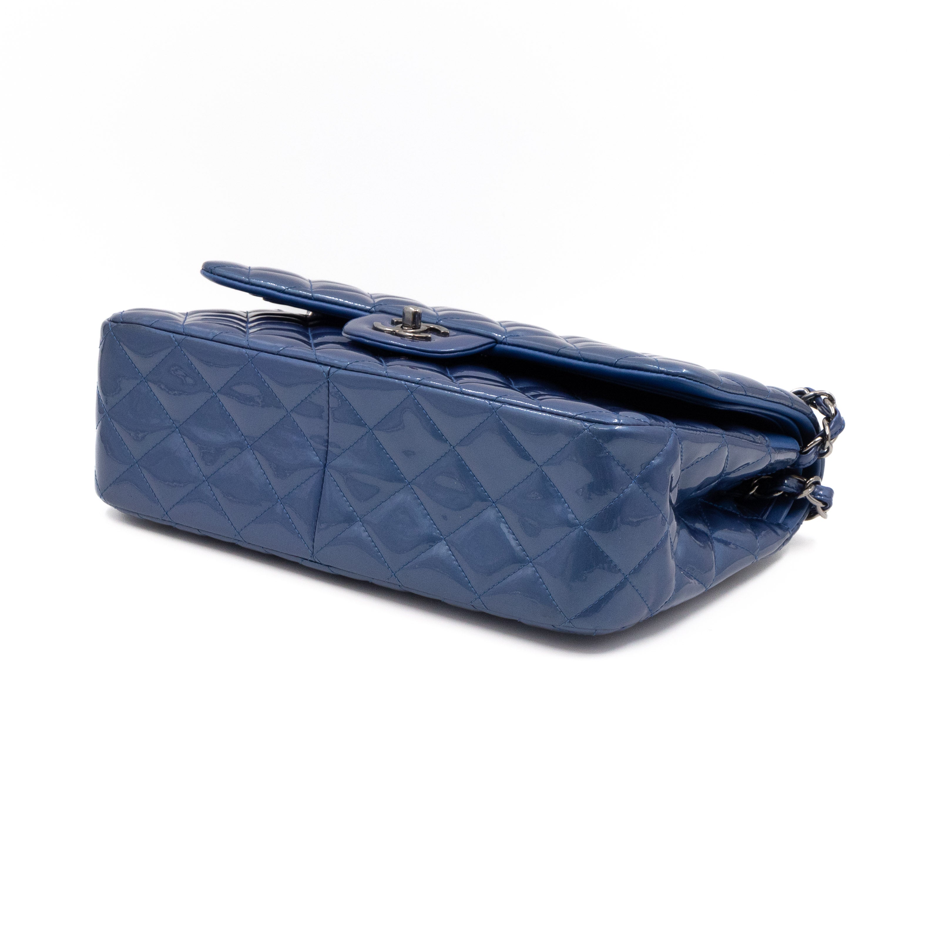 Classic Double Flap Jumbo Royal Blue Metallic Patent Leather