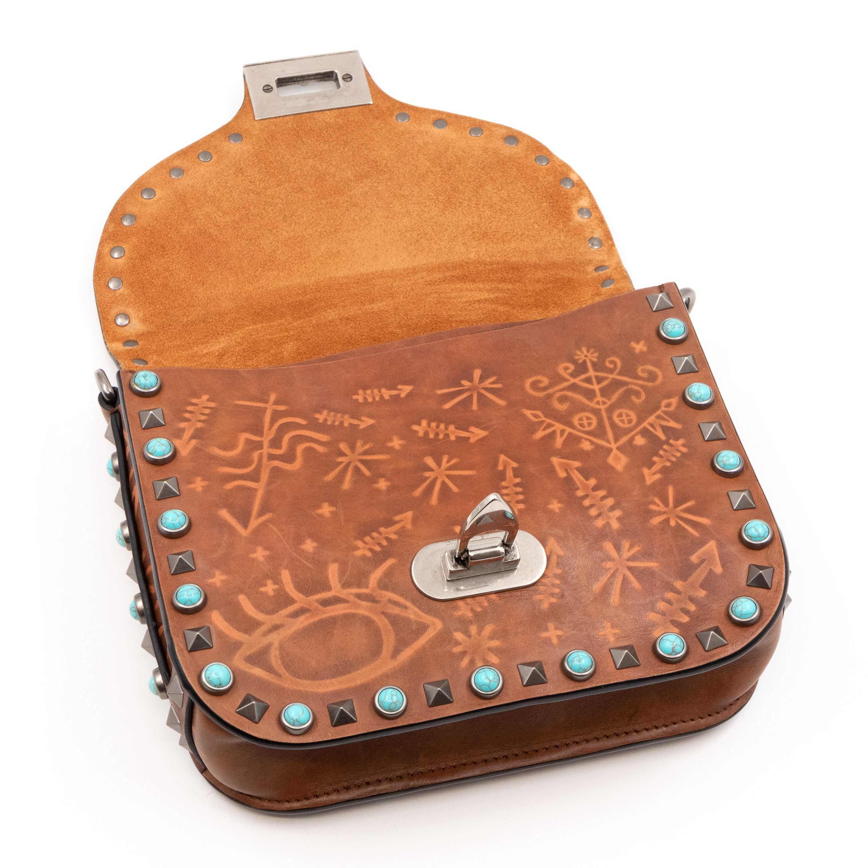 Rockstud Flap Bag Guitar Strap Brown Leather