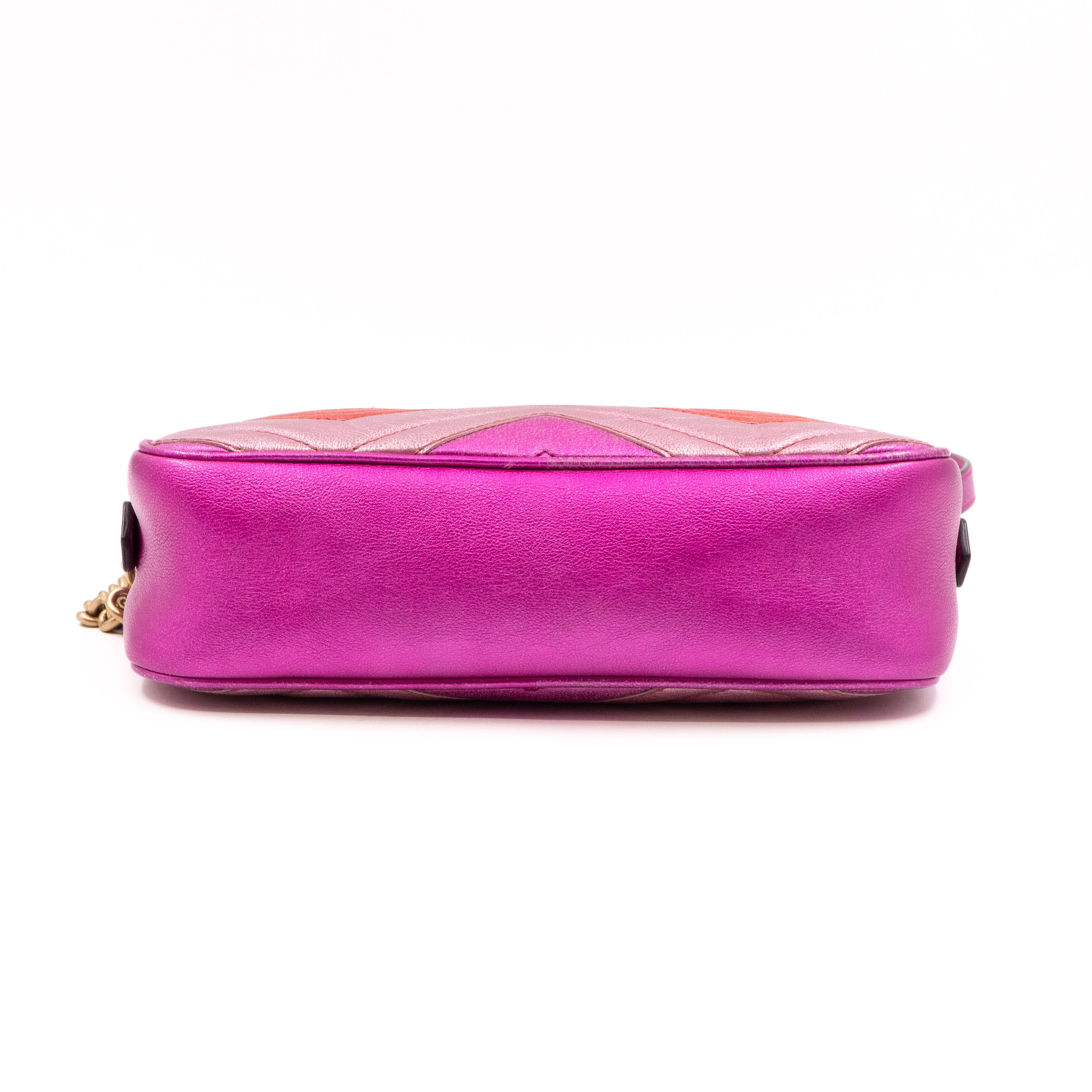 GG Marmont Matelassé Small Metallic Pink Leather