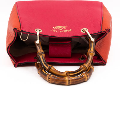 Bamboo Handle Mini Tote Pink & Orange