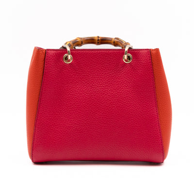 Bamboo Handle Mini Tote Pink & Orange