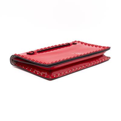 Rockstud Flap Clutch Red Patent Leather