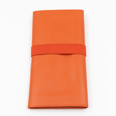 Flat Clutch with Stretch Band Orange Saffiano