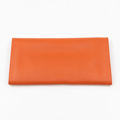 Flat Clutch with Stretch Band Orange Saffiano