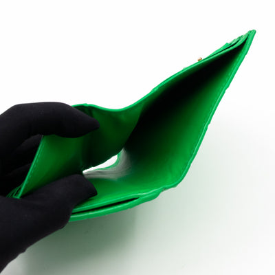 Small Bi-Fold Wallet Parakeet Green Intrecciato Leather