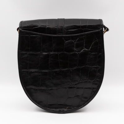 Vintage Crossbody Bag Black Croc Embossed Leather