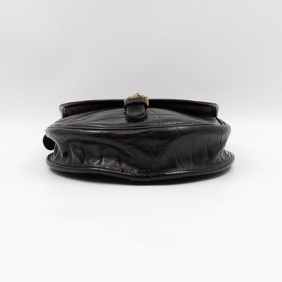 Vintage Crossbody Bag Black Croc Embossed Leather