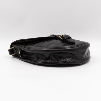 Vintage Crossbody Bag Black Croc Embossed Leather