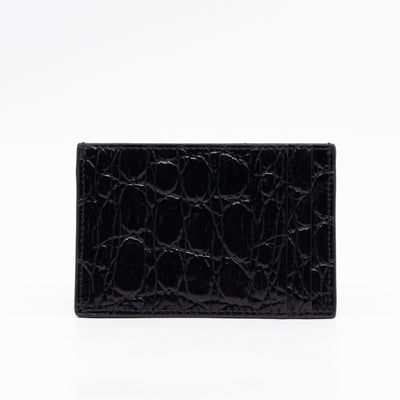 Uptown Flap Card Holder Black Croc Embossed Leather