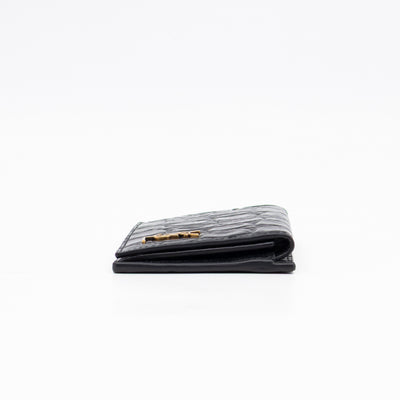 Uptown Flap Card Holder Black Croc Embossed Leather