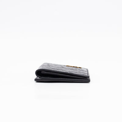 Uptown Flap Card Holder Black Croc Embossed Leather