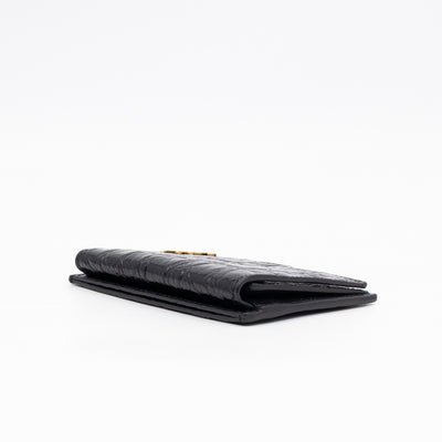 Uptown Flap Card Holder Black Croc Embossed Leather