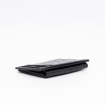 Uptown Flap Card Holder Black Croc Embossed Leather
