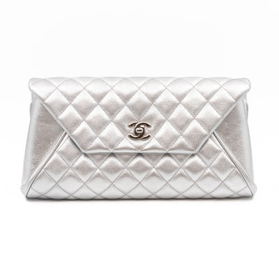 Fold Up Again Clutch Silver Metallic Leather