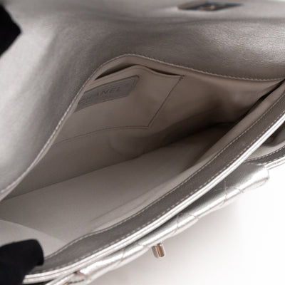 Fold Up Again Clutch Silver Metallic Leather